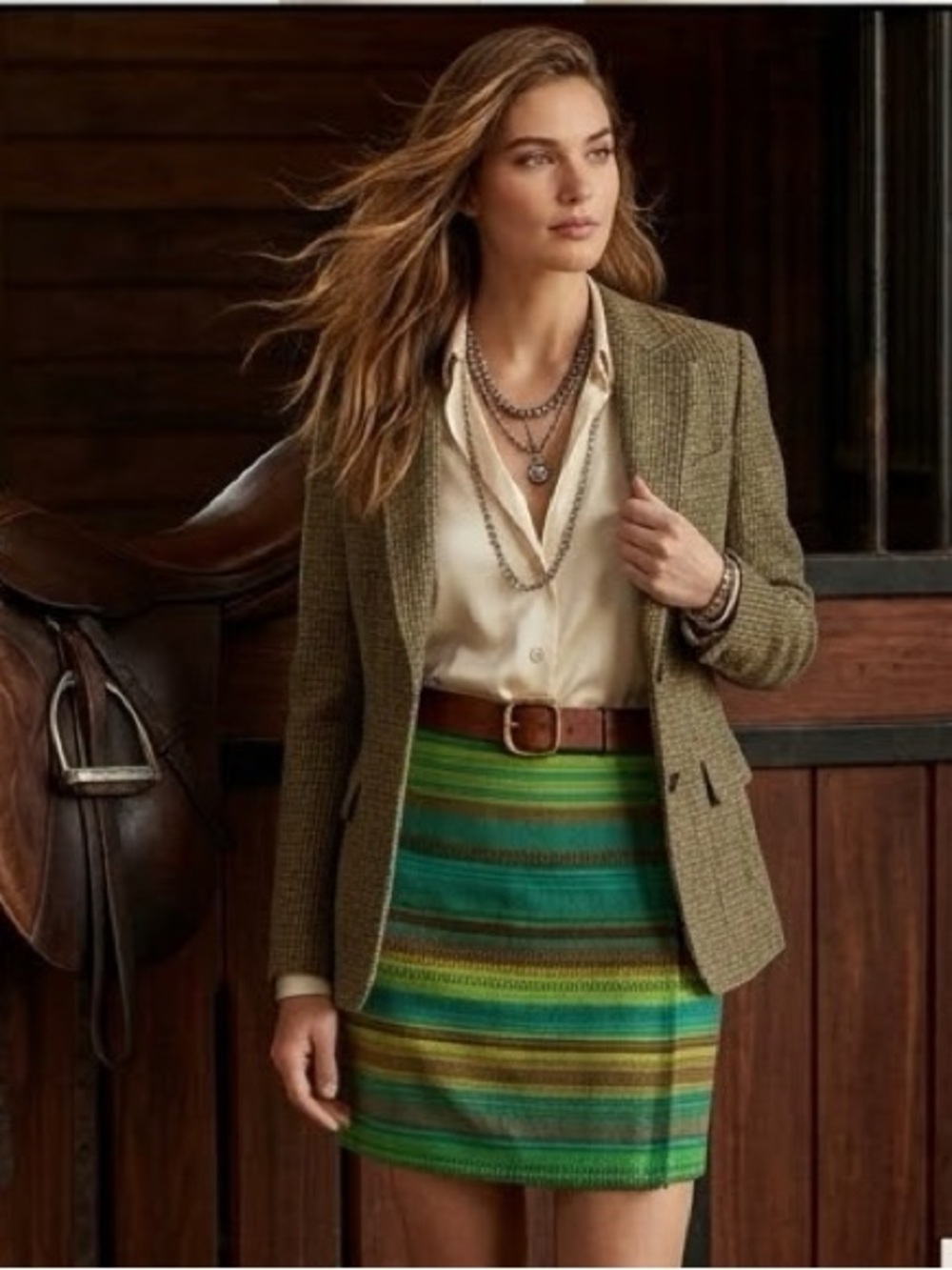 Cattlelac Ranch 100% Cotton Ralph Lauren style Wrap Skirt L Aztec